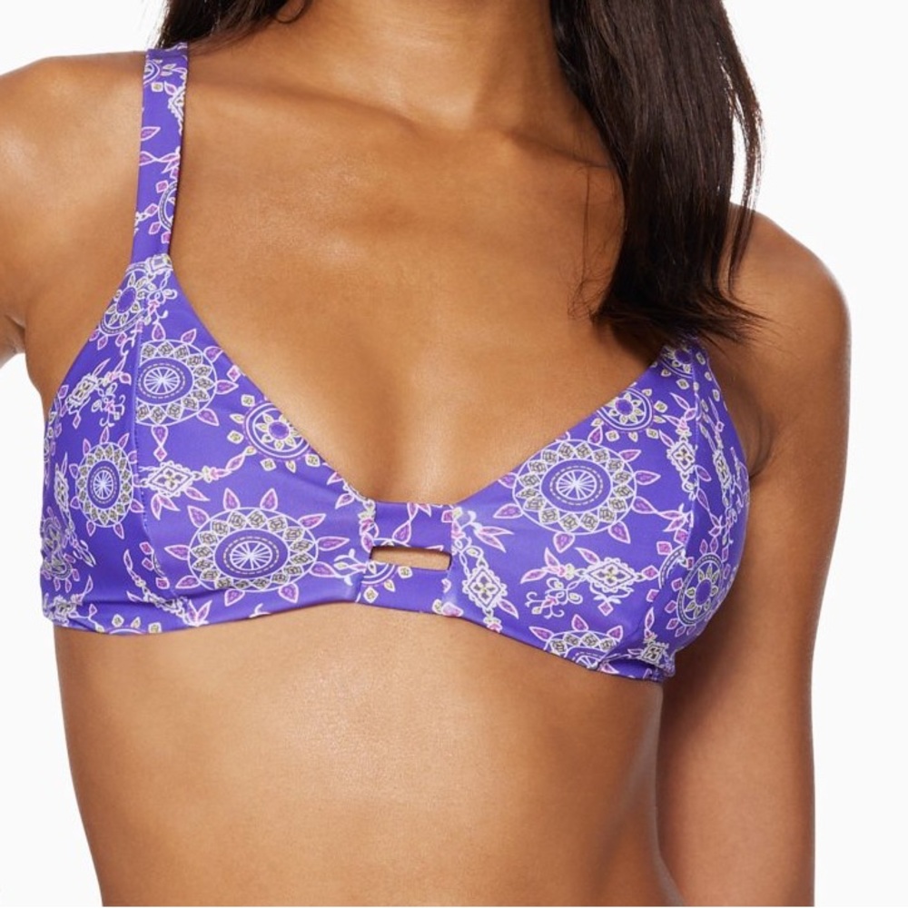NWT MSRP $118 Ramy Brook Bikini Top Violet Printed Bali Top Size Medium